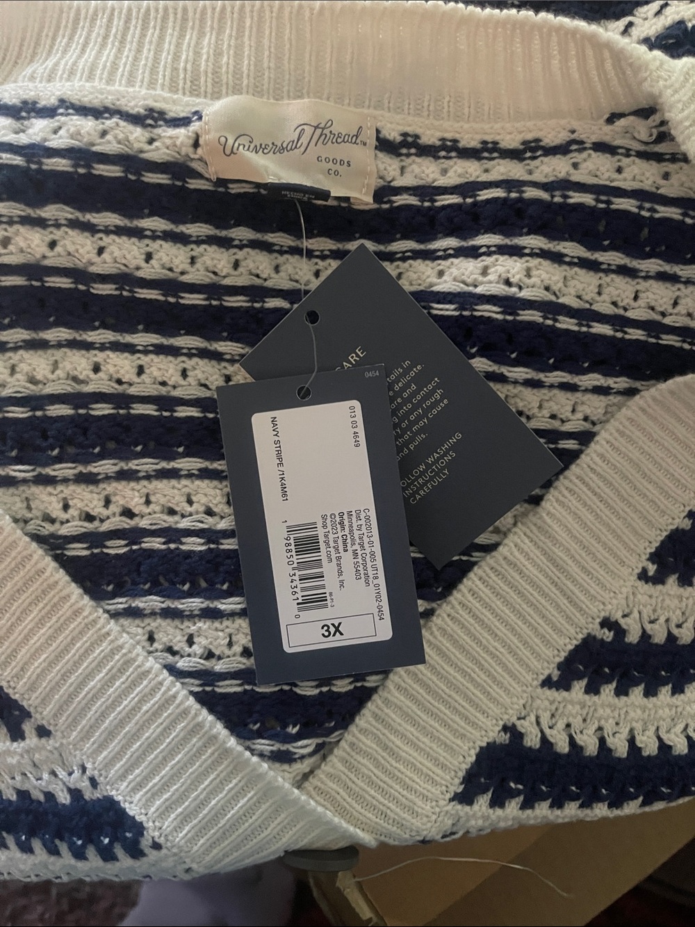 Universal Thread Navy and Cream Striped V-Neck Button Cardigan - Picture 2 of 2